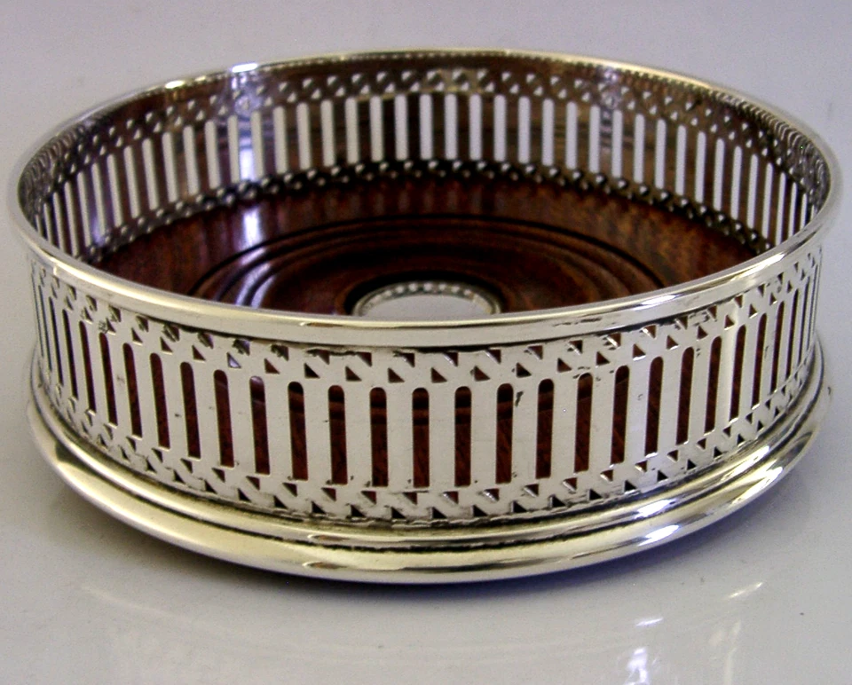 MINT LARGE STERLING SILVER CAMPAGNE WINE BOTTLE COASTER 2000 BARWARE 152g - Image 3 of 4