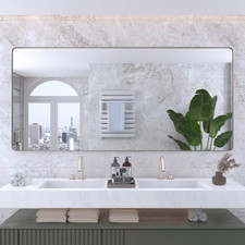 77 In. W X 36 In. H Rectangular Framed Wall Mounted Bathroom Vanity Mirror in Br