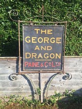 Reclaimed Antique Wrought Iron Pub Shop Sign Bracket GEORGE & DRAGON PAINE & CO
