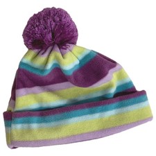 Girls Purple fleece Striped Beanie Stocking Cap Hat