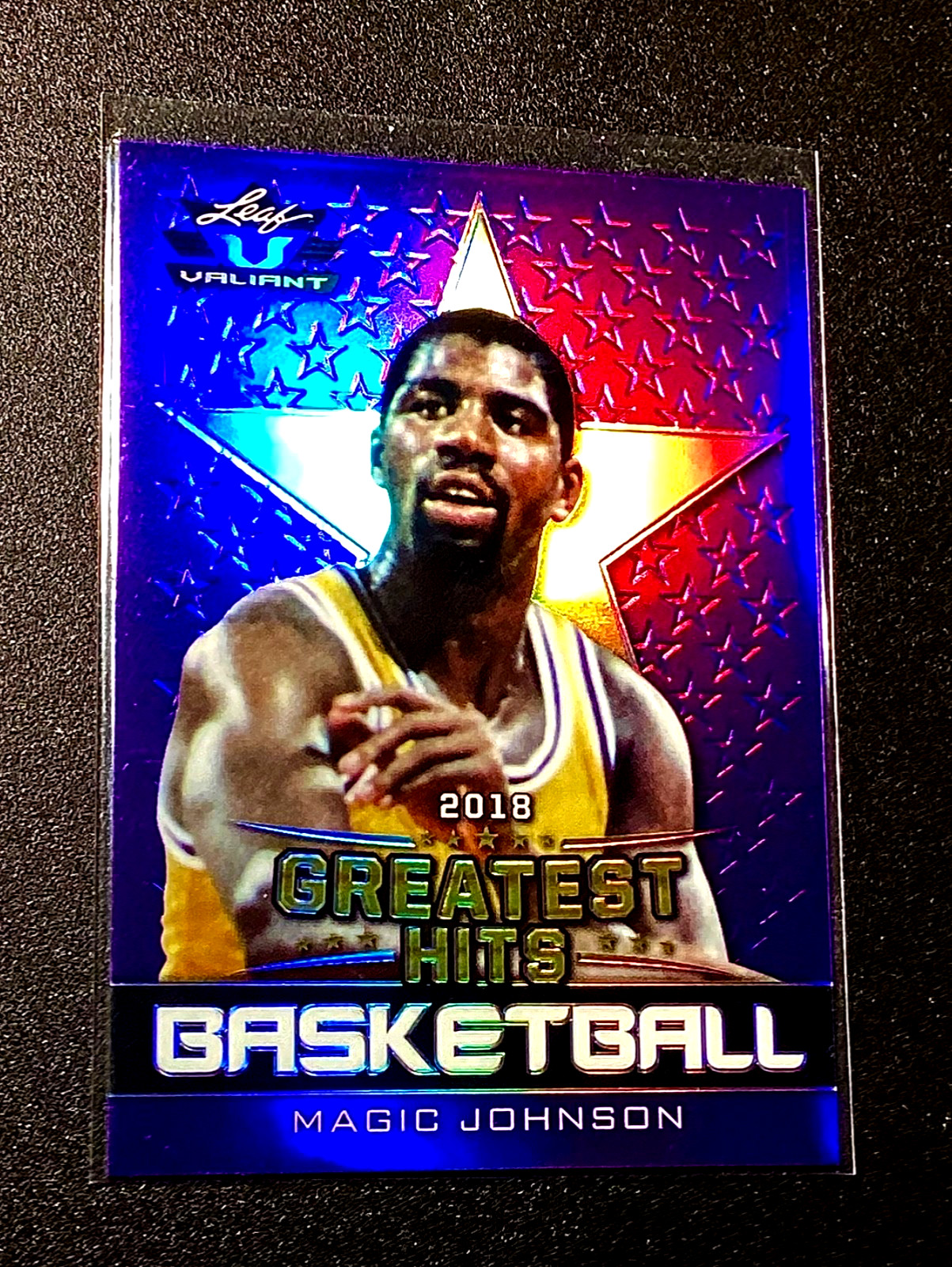 Magic Johnson (#5/15) 2018 Leaf Greatest Hits Valiant Purple Basketball Lakers