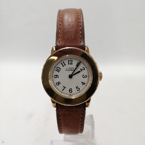 CARTIER Must Ronde Vermeil 1801 Quartz Gold Plated Silver Clas...