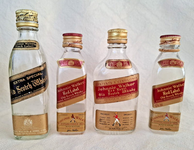 4× Johnnie Walker Miniaturen - rot, schwarz & alt Scotch - leer - Konvolut