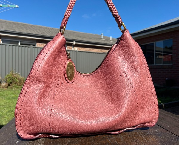 Authentic Fendi Selleria Large Pink Grained Leather Hobo Bag Braided Strap 8BR58