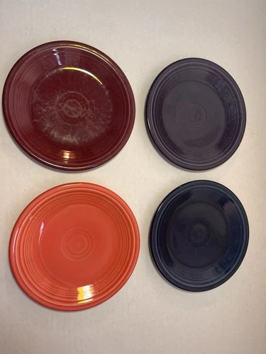 Lot of 4 Fiestaware 7 1/4 RRC RRD Dinner Plates Poppy Cinnabar Cobolt Plum