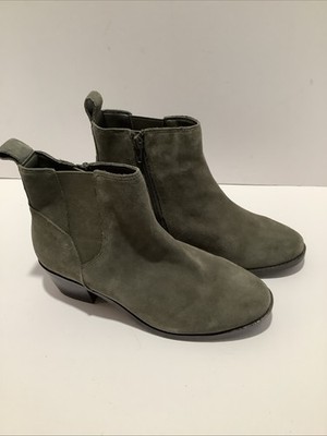 Vionic Roseland Leather Side Zip Bootie Women's Sz. 6.5W Olive Green Suede New