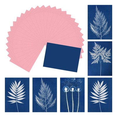 Cyanotypie Papier, 12 Blatt Sonnendruck Papier Kit Rosa Bastelpapier 5,8x4,1''