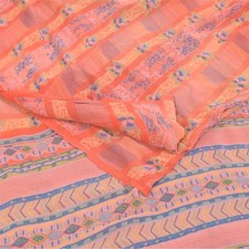 Sanskriti Vintage Sarees Peach Pure Georgette Silk Print Sari 5 Yd Craft Fabric
