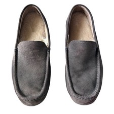 UGG Men s Alder 12 Suede Slip On Loafers Sheepskin Lining Gray Slippers 1003419