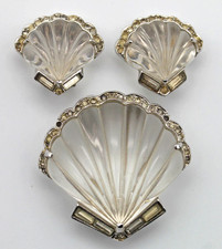 Crown Trifari Lucite & Rhinestone Scallop Shell Brooch Pin & Clip Earrings SET