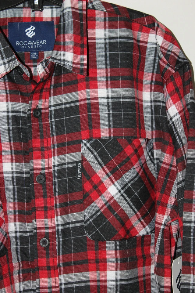 Nuevo WiTag Rocawear Camisa de Vestir Roja a Cuadros Botones Manga Larga para Hombre 3XB $50 Foto 3 de 4