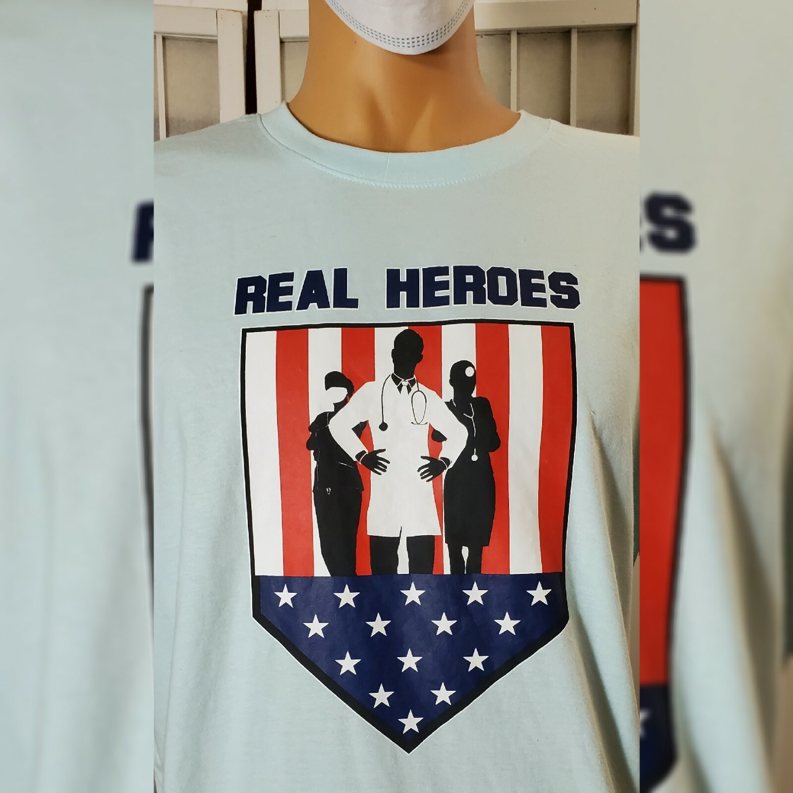 REAL HEROES USA AMERICAN FLAG PATRIOTIC MEN'S WOMEN'S UNISEX T-SHIRT SIZE L