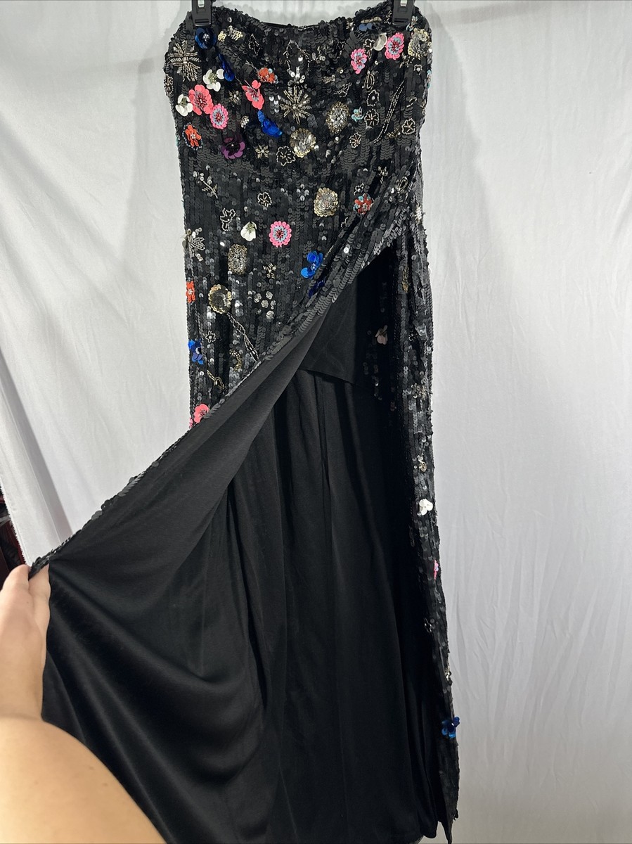 MAC DUGGAL】ロングドレス ブラック タイト クリスタル 半袖 MAC