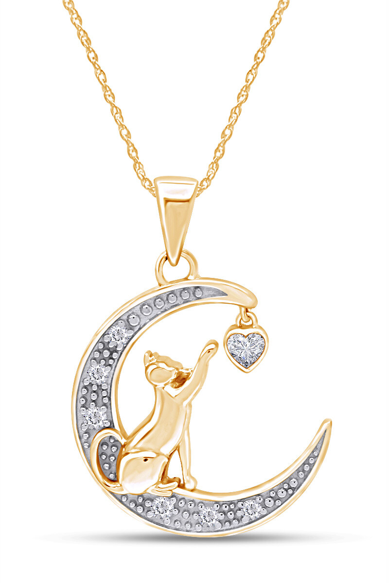 14k White Gold Gemstone Heart And Diamond Cat Pendants 14k White Gold Gemstone Heart And Diamond Cat Pendants