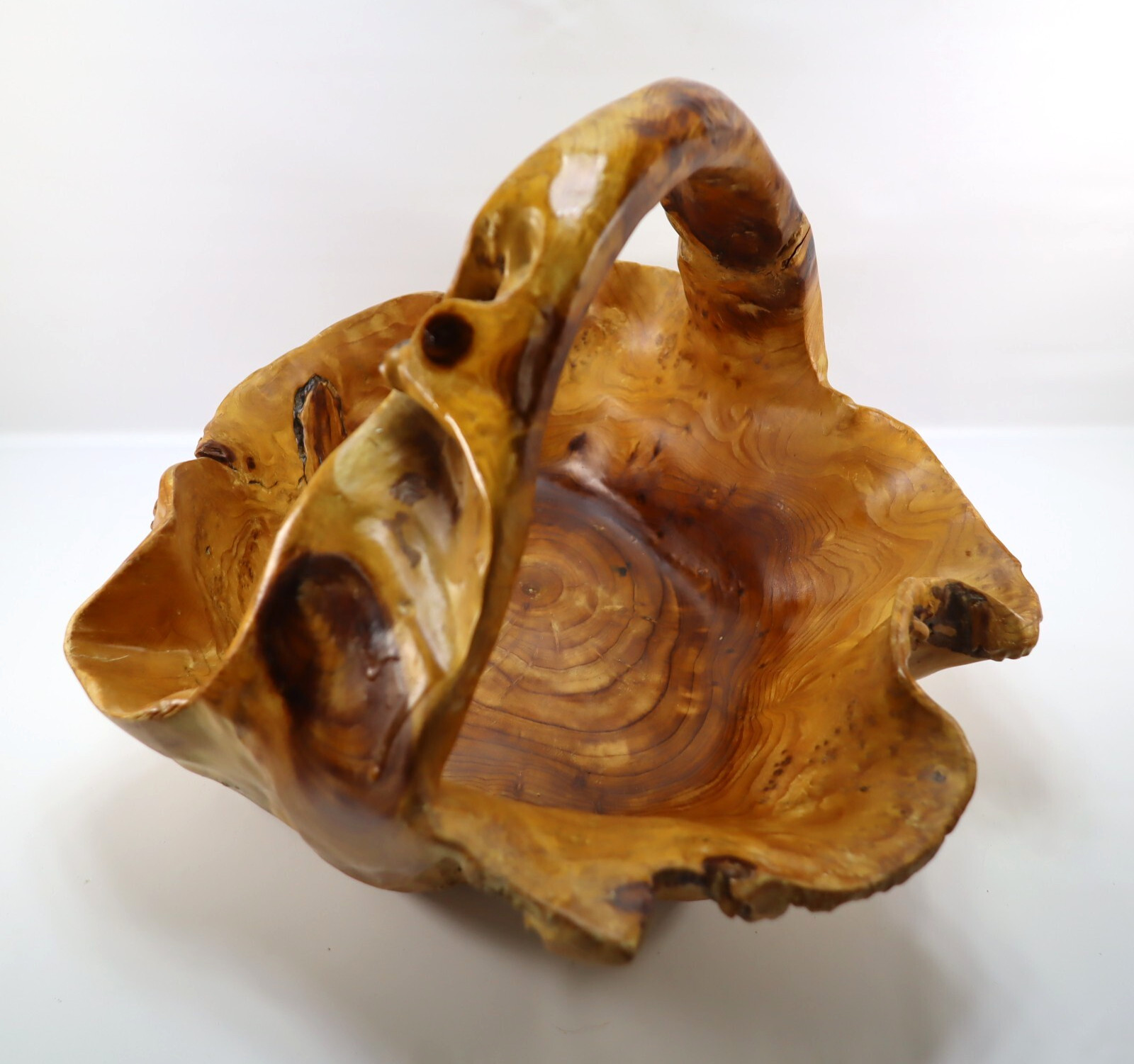 Vintage Burl Wood Basket Bowl Rustic Live Edge Handmade Artisan Driftwood Cabin