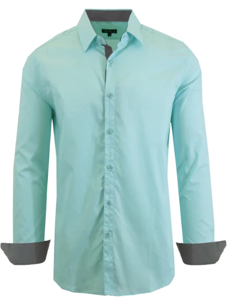 NWT Galaxy By Harvic Men s Long Sleeve Slim Fit Dress Shirt Mint