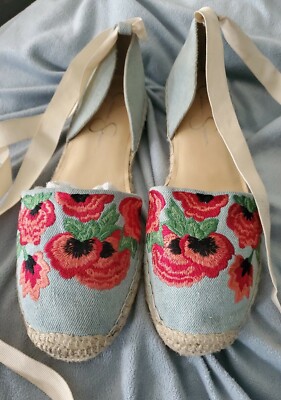 Jessica Simpson Shoes Sz Flats Embroidered Ankle Ribbon