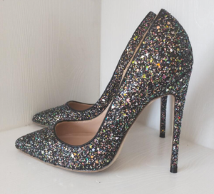 black high heels with glitter