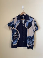 Bode New Goldfield Button Up Short Sleeve Shirt Blue Medium