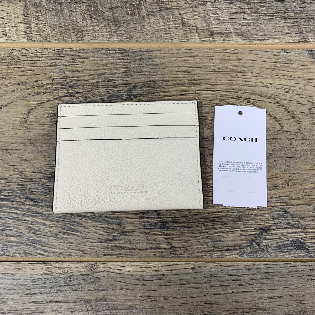 Coach Polished Pebble Leather Card Holder Wallet CC129 | Chalk