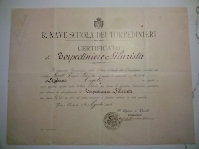 R. Nave Scuola Deit Torpedineieri (1906) Certificato (Angelo Stigliano) Torpedo