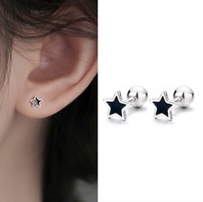 Surgical Steel Black Star Screw Back Ear Stud Earrings Trendy Jewelry For Women