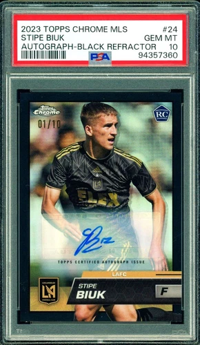 2023 Topps Chrome MLS Stipe Biuk LAFC Black Rookie Refractor Auto /10 PSA 10!