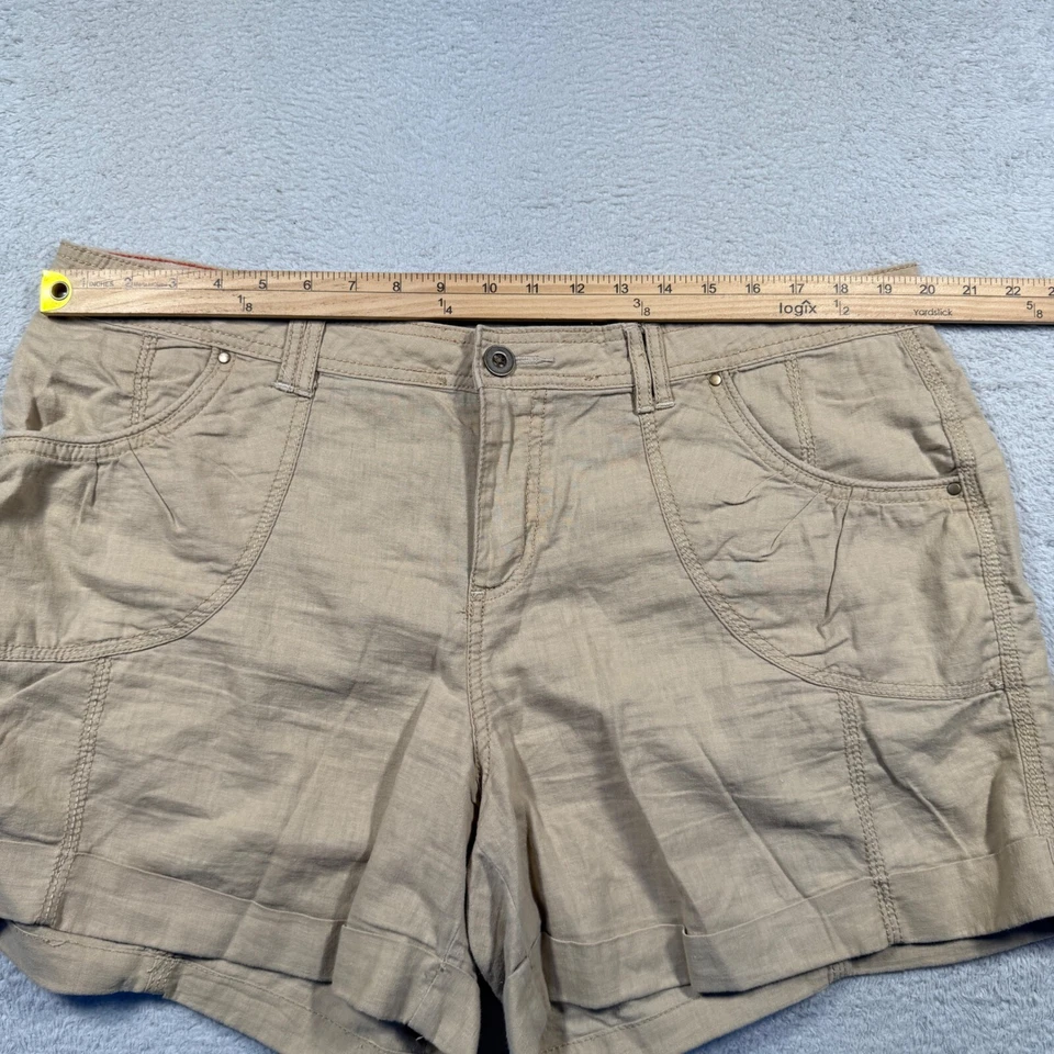 Y2K APT. 9 Modern Linen Blend Khaki Shorts Cuffed Pockets Casual Women's 16 - Image 4 of 4
