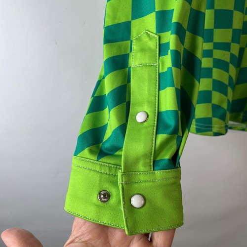 Ranch Dress'n Womens Top Size Medium Green Check Snap Button Disco Rodeo - Imagen 4 de 10