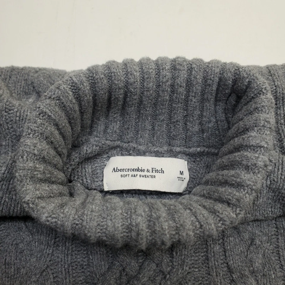 Suéter Abercrombie & Fitch Tejido con Cable Suave AF Gris Cómodo Capucha Cuello Mujer M Foto 4 de 4