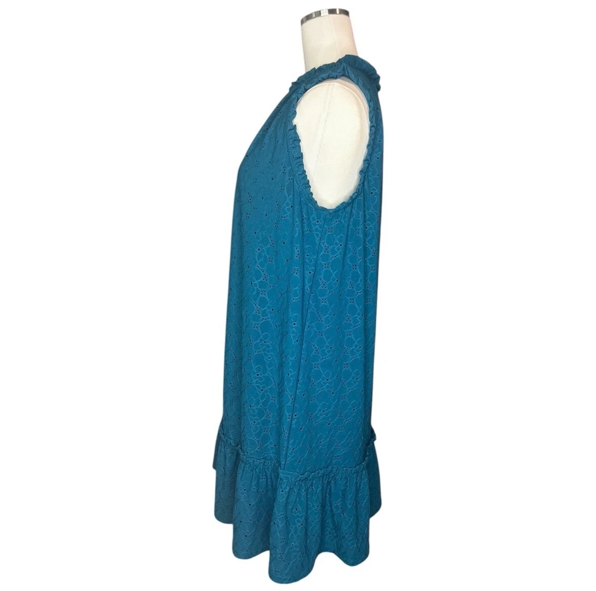 Abito smanicato Michael Kors blu occhielli orlo increspato XL boho resort estivo