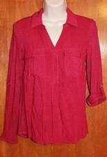 SONOMA Ladies' XS V-NECK BLOUSE/TOP (berry-color w/ roll-tab sleeves) EUC