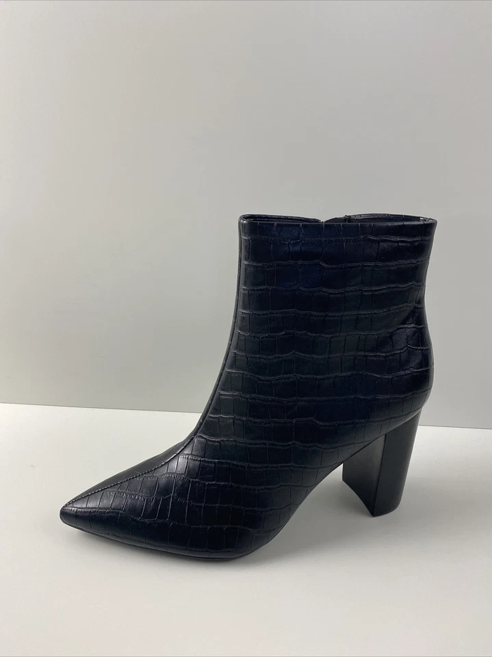 Nine West FANIYA3 Black Leather Pointed Toe Zip Block Heel Booties Women's 8.5 M - Image 2 of 4