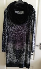 Ladies Vintage Faust Velour Cowl Neck Long Sleeve Short Dress Size UK 10/EUR36