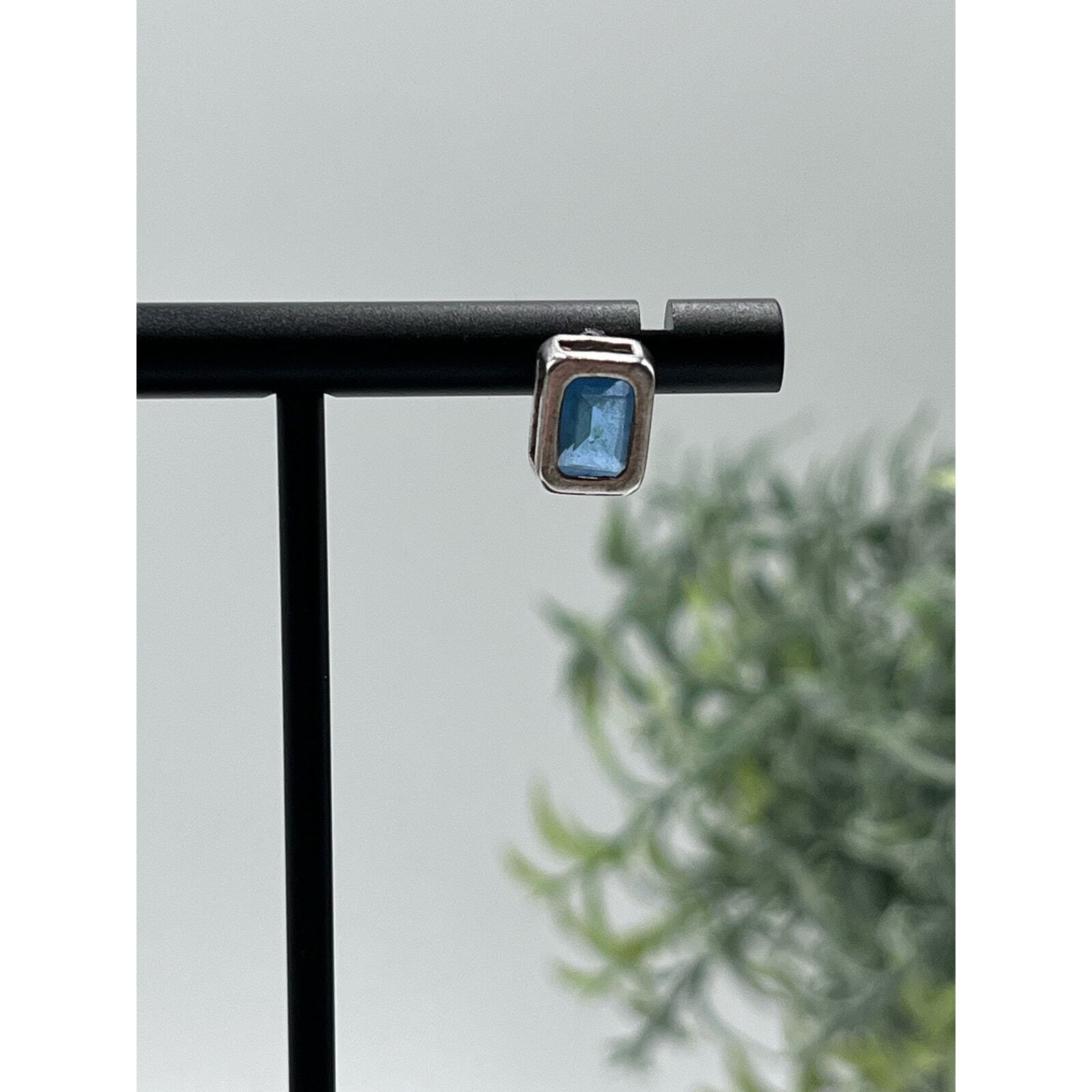 Sterling Silver Stamped 925 Rectangular Blue Ston… - image 4