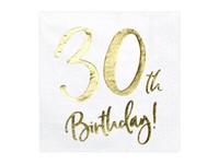 20 Servietten Geburtstag 30 Weiß-Gold Tischdeko Party Golddruck