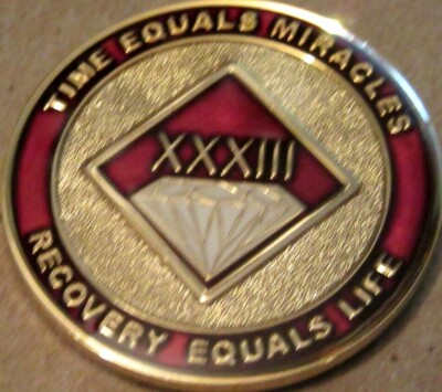 Narcotics Anonymous Red Burgundy 33 Year Medallion White Gold NA Token Coin