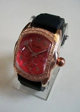 Men Stone Rose Gold Finish Black & Gray Silicone Band Fashion Hip Hop Watch