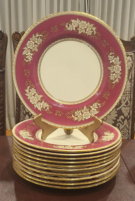 Minton Gold Encrusted Ruby 10.5 In PLATES SET of  11 for Davis Collamore NYC