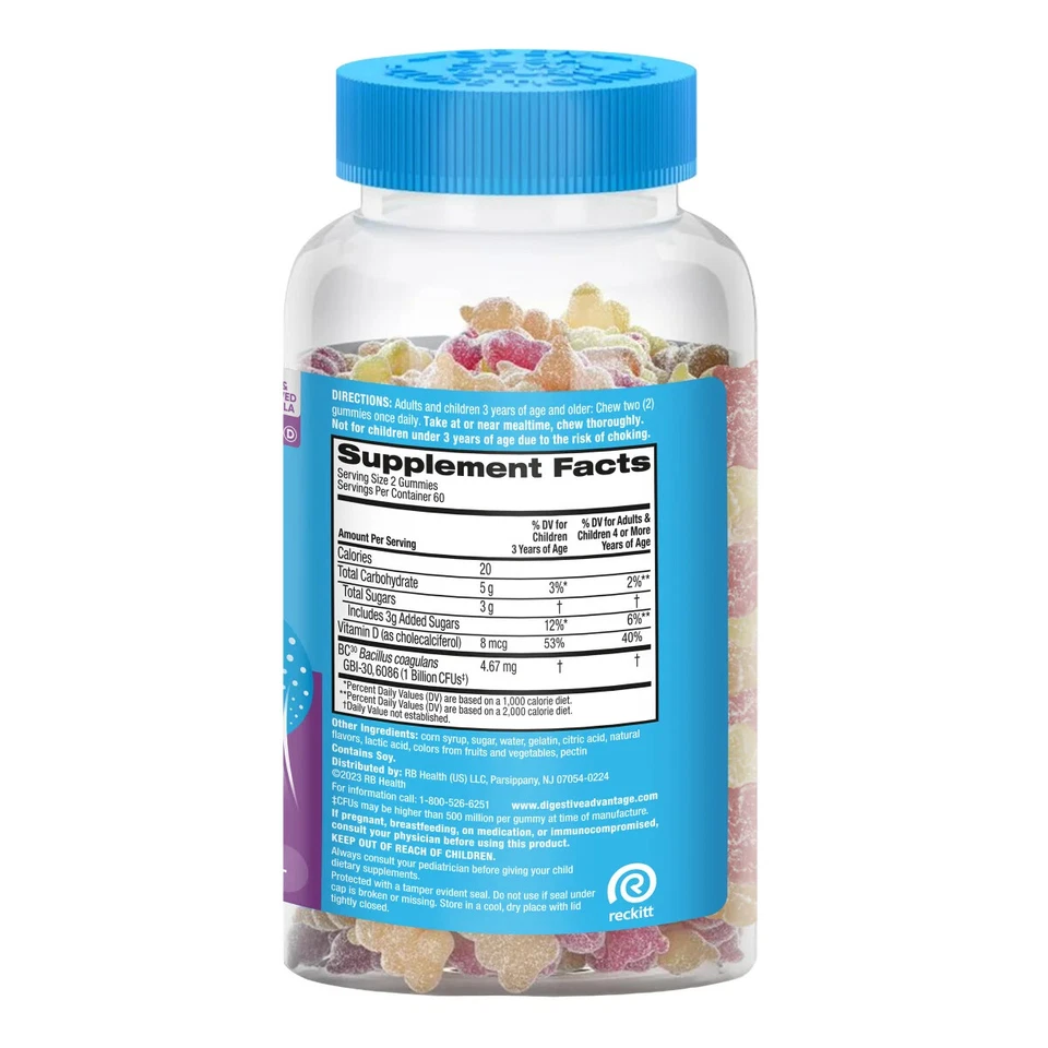 Schiff Digestive Advantage Probiotic Gummies 120 Count 1 Billion CFU Vitamin D - Image 2 of 3