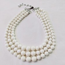 Vintage White Graduated Multi Strand Layered Plastic Bead Bib Necklace