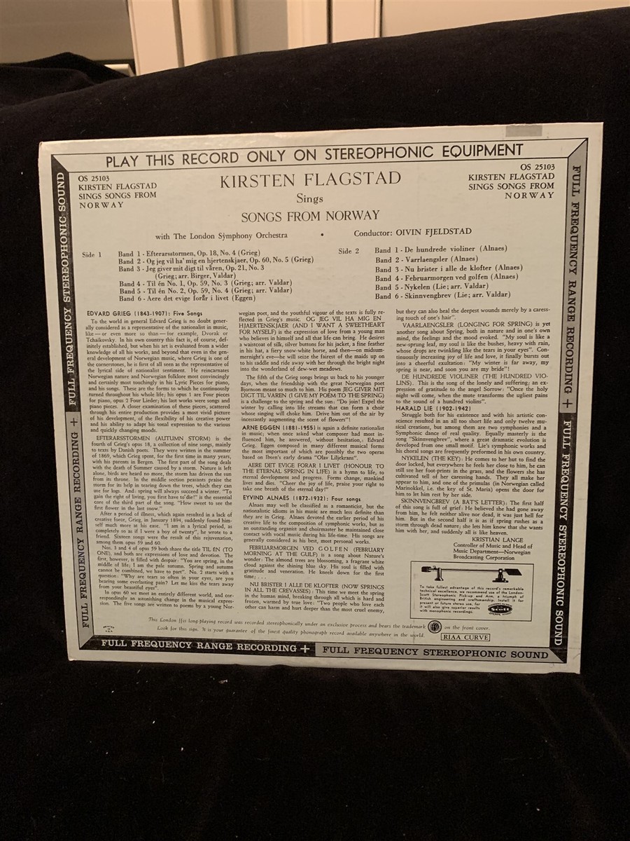 英LP Kirsten Flagstad, The London S Songs From Norway OS25103 London Records /00260 Kirsten Flagstad, London Symphony Orchestra, Øivin Fjeldstad