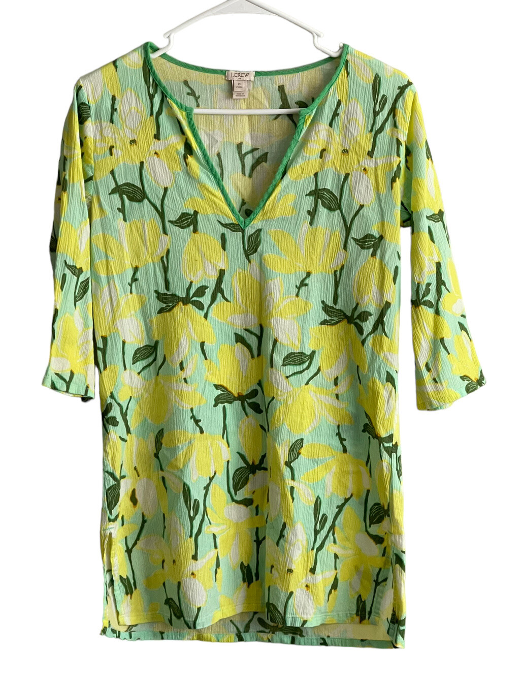 J Crew Womens Swim Cover Tunic Up XS Petite Yellow Floral Tropical Beach