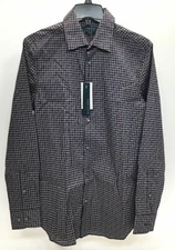 Perry Ellis Men Geometric Print Long Sleeve Stretch Cotton Shirt, Winetasting, S