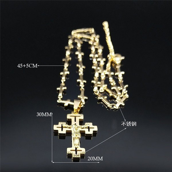 Alternate view of Men's Gold-plated Jesus Christ Face Crucifix Cross Pendant Necklace Lucky Gift