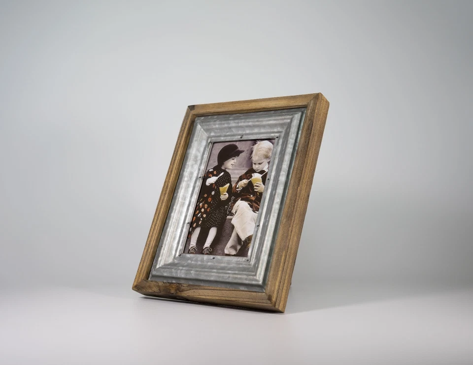 4x6" Picture Photo Frame, Wood & Metal Desk Table Top Display Wall Hanging Decor - Image 3 of 3