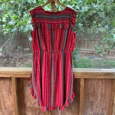 LOFT Women's Red Printed Pleated Ruffled Midi Dress Size 18