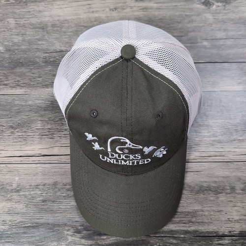 DUCKS UNLIMITED Olive Green White Hat Mesh Back Adjustable Hunting NEW - Picture 3 of 9