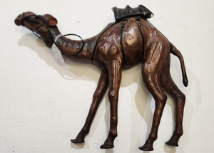 Leather Wrapped Camel Figure 13" Tall, 16" long with Saddle