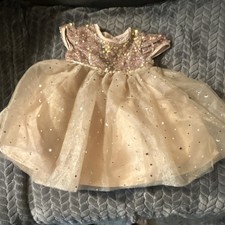 Girls Gold Sequin Star Tulle Tutu Party Dress with Bow, Knee Length, Lined
